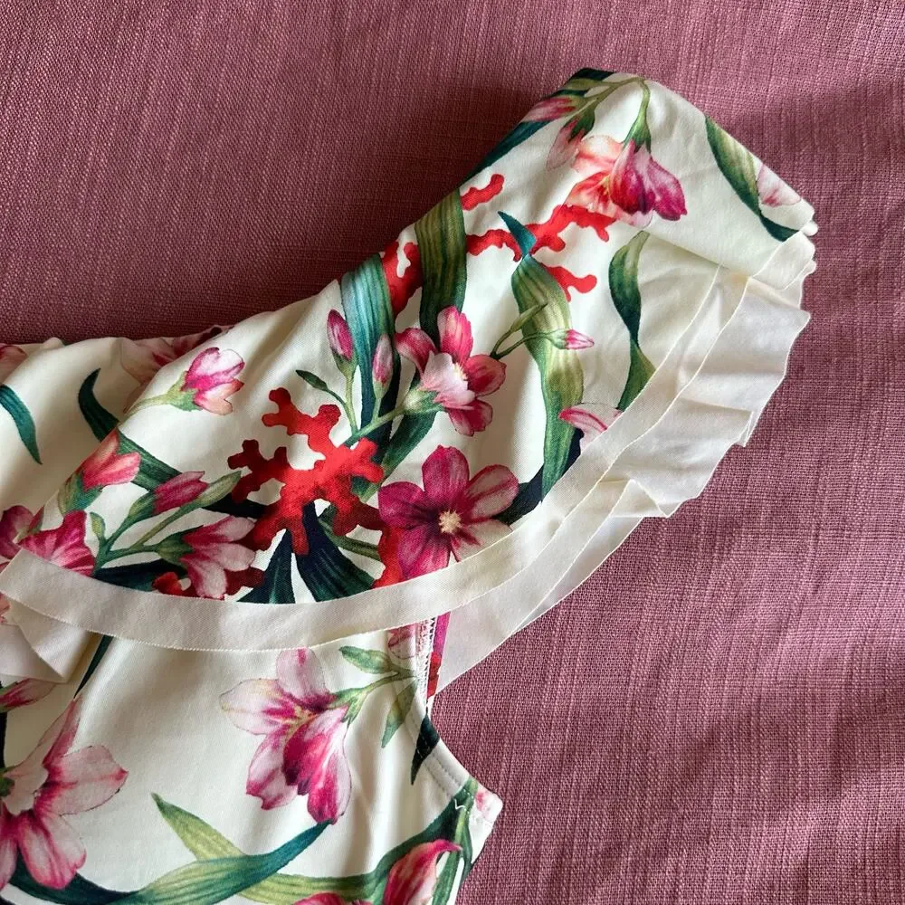 Carmen Marc Valvo | Size 14 One Shoulder Floral Print Ruffle One Piece Swimsuit